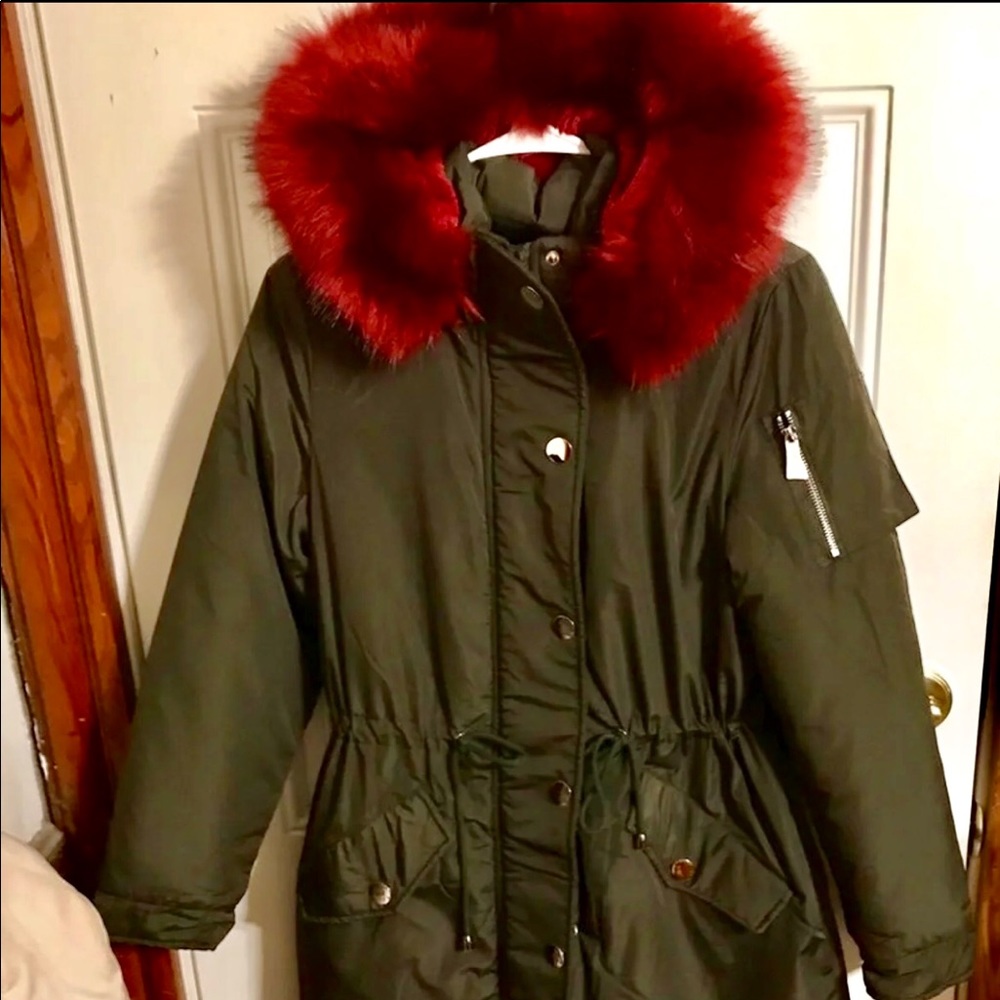 Army green fur hood parka NWT